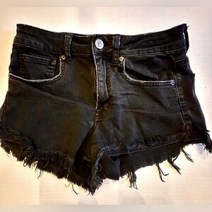 American Eagle Outfitters Black Distressed Cutoff Denim Shorts - Size 4 Festival